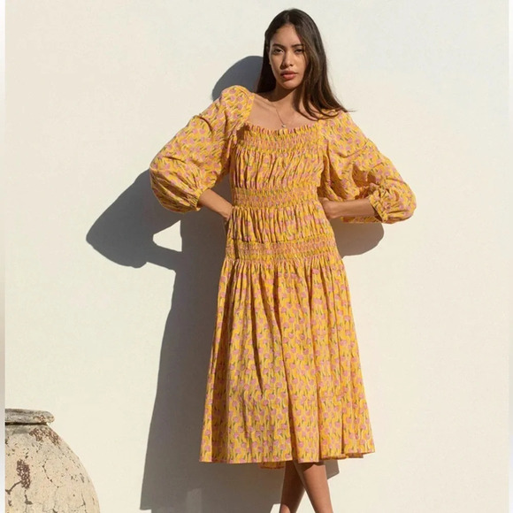 Ciao Lucia Cecilia Dress Yellow Bloom XS Cottagecore Spring Floral Boho NWT